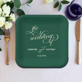 Prato De Papel Calliografia Teal Wedding Elegante