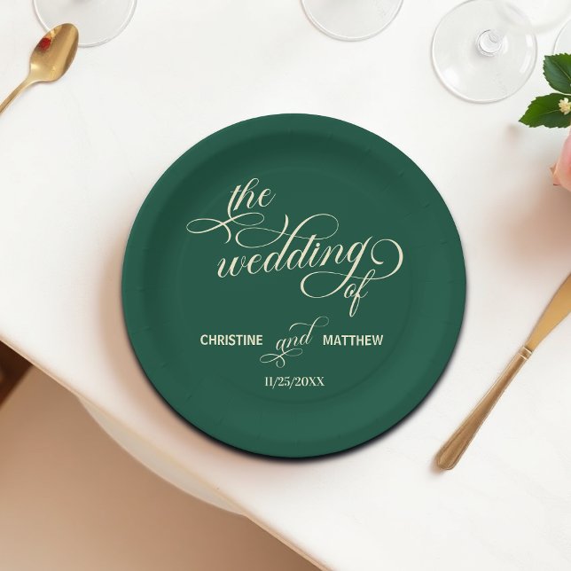 Prato De Papel Calliografia Teal Wedding Elegante (Criador carregado)