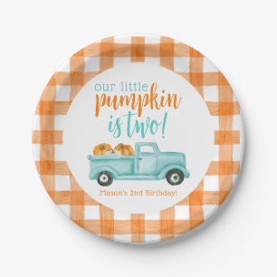 Prato De Papel Caminhão de Colheita de Pumpkin Laranja e turquesa