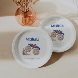 Prato De Papel Caminhão de Monstro Azul Brilhante