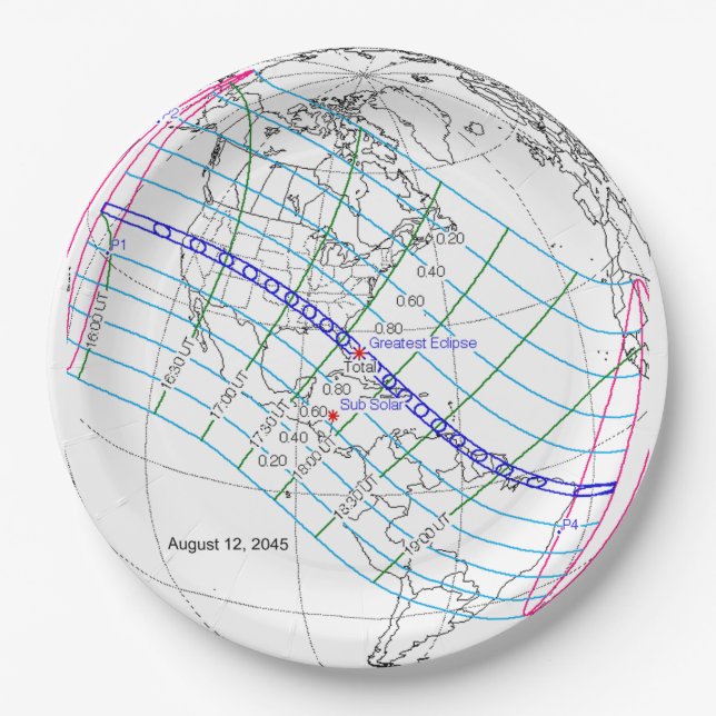 Prato De Papel Caminho Global do Eclipse Solar 2045 (Frente)