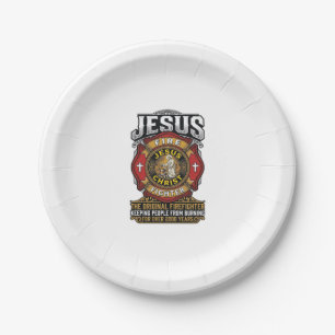 Prato De Papel Camisa da Fé Cristã Vintage Jesus Bombeiro