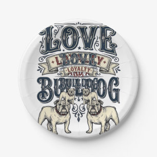 Prato De Papel Camisa de Amor Bulldog Gravura Vintage Citação de