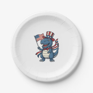 Prato De Papel Camisa de Dinossauro Patriótico Vintage Vector Des