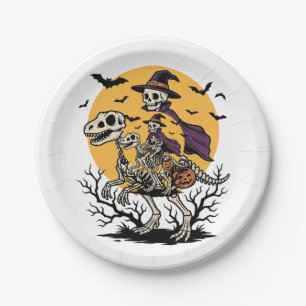 Prato De Papel Camisa de Halloween de Dinossauro Esqueleto Vintag