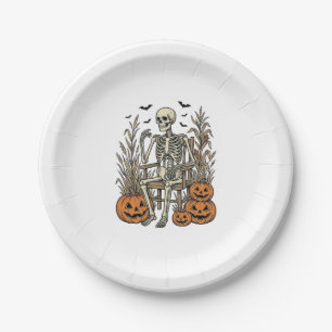Prato De Papel Camisa de Halloween Vintage Esqueleto e Abóboras D