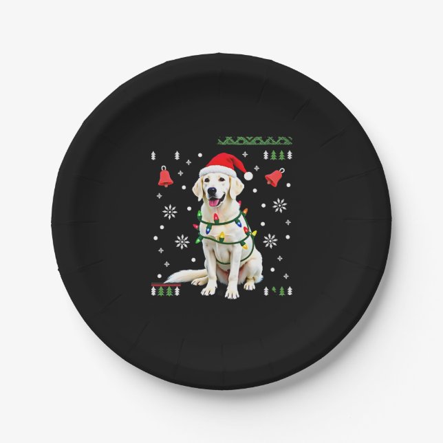 Prato De Papel Camisa de Natal Feia com Cachorro Boxer Branco, Di (Frente)