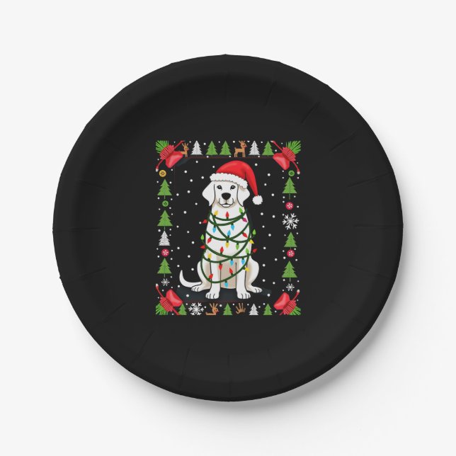 Prato De Papel Camisa de Natal Feia de Cachorro Boxer Branco, Div (Frente)