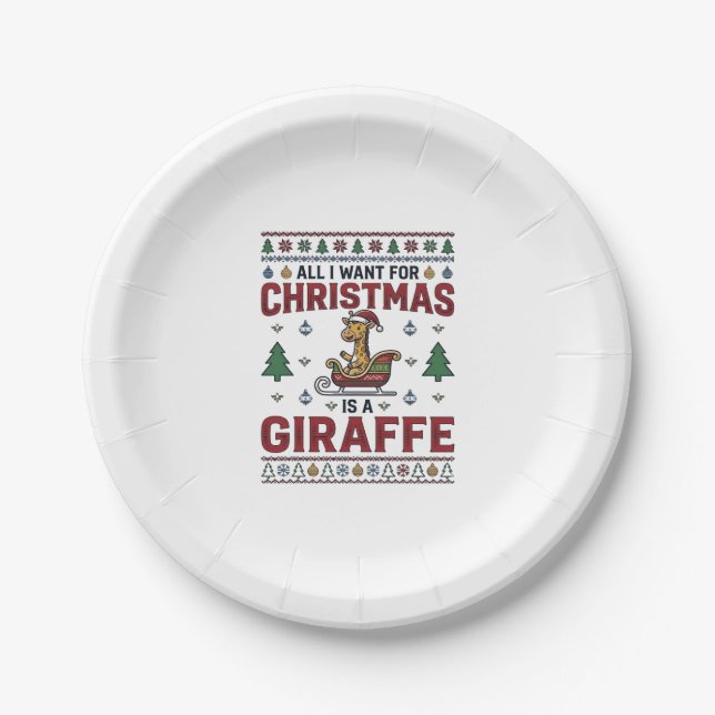 Prato De Papel Camisa de Natal Funny Giraffe Sleigh Des (Frente)