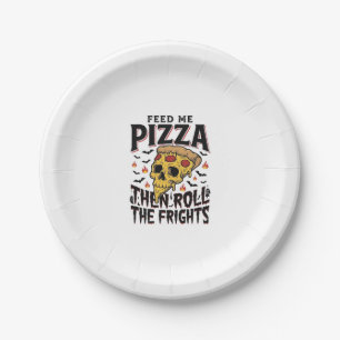 Prato De Papel Camisa de Terror de Pizza Gravura Vintage Noite de