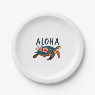 Prato De Papel Camisa havaiana aloha havaí tartaruga hibisco cria