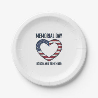 Prato De Papel Camisa Memorial Day Coração Honra e Lembrança Desi