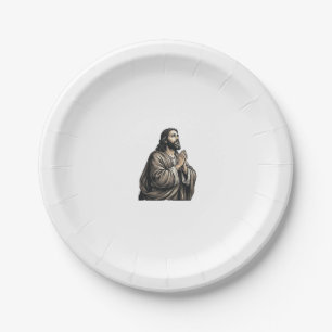 Prato De Papel Camisa Religiosa Homem Orando Gravura Vintage Desi