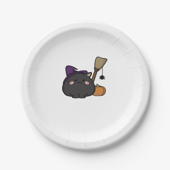 Prato De Papel Camisa T Sobredimensionada de Gato Halloween (Frente)