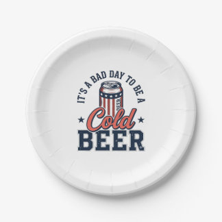 Prato De Papel Camisa Vetorial Vintage de Cerveja Fria Patriótica