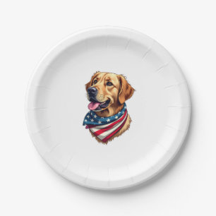 Prato De Papel Camisa Vintage Cabeça de Golden Retriever Patriota