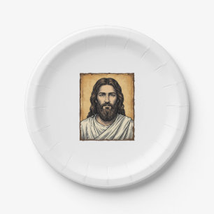 Prato De Papel Camisa Vintage com Desenho de Retrato Religioso Gr