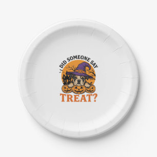 Prato De Papel Camisa Vintage de Halloween Bulldog Bruxa Dog Trea