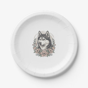 Prato De Papel Camisa Vintage Husky Floral Portrait Design_1
