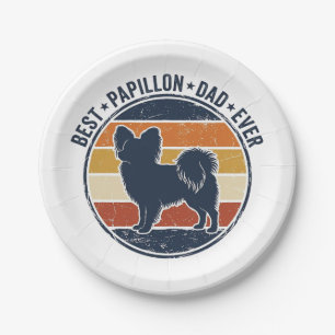 Prato De Papel Camisa Vintage Papillon Dog Dad Retro Sunset Desig