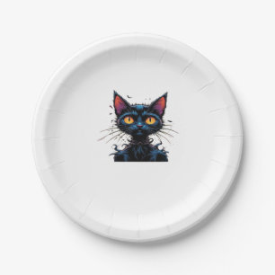 Prato De Papel Camiseta Clássica Gato Preto Místico sob Lua Cheia