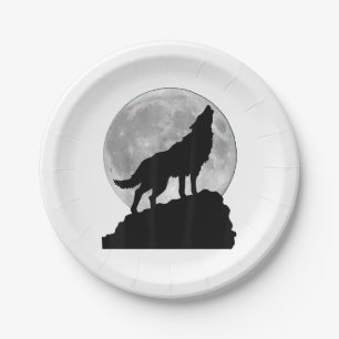 Prato De Papel Camiseta Lobo à luz da lua - Cachorro legal uivand