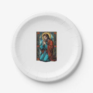 Prato De Papel Camiseta Vetorial Figura Religiosa Orando Vintage