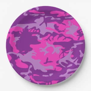 Prato De Papel Camo cor-de-rosa e roxo