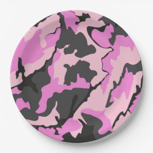 Prato De Papel Camo cor-de-rosa, placas de papel de 9 polegadas