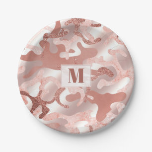Prato De Papel Camo de mármore cor-rosa com brilho Dourado Rosa