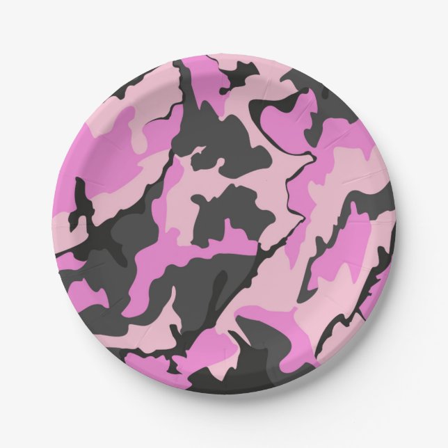 Prato De Papel Camo Rosa, Placas De Papel De 7 Polegadas (Frente)
