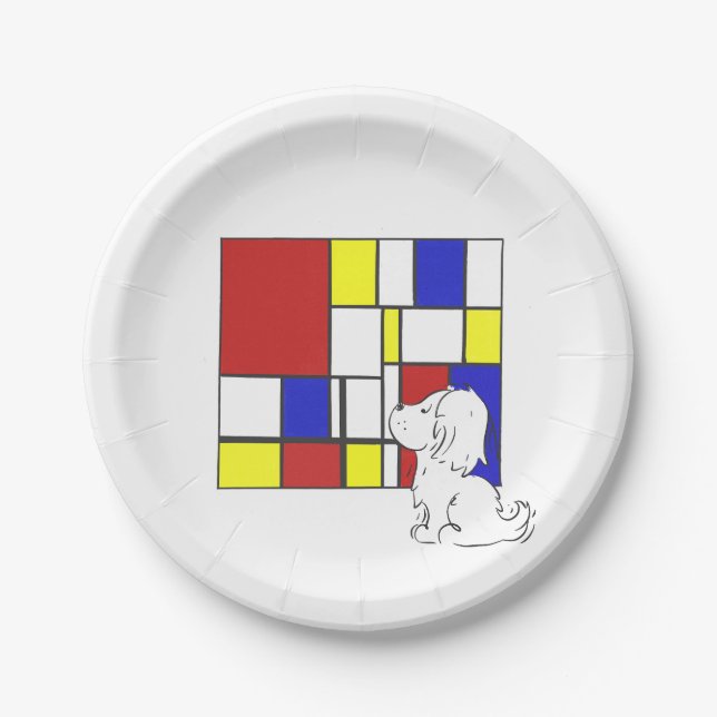Prato De Papel Camomila Inspirada em Mondrian (Frente)