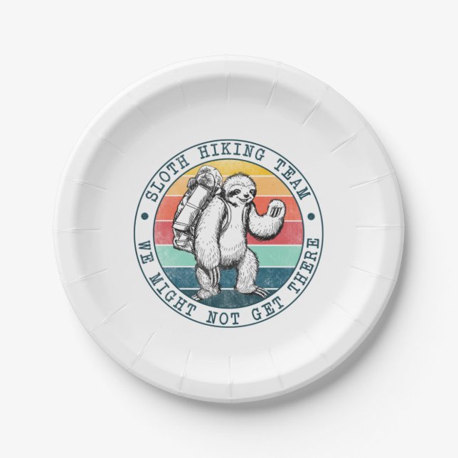 Prato De Papel Camper Gift | Sloth Hiking Team Birthday (Frente)