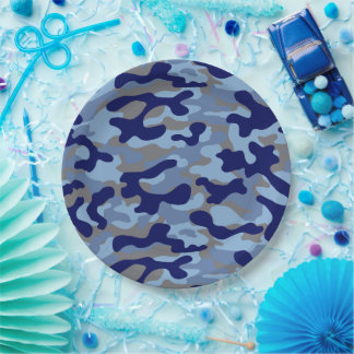Prato De Papel Camuflagem Azul