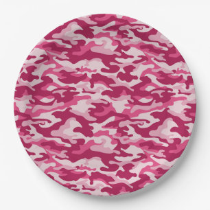 Prato De Papel Camuflagem Rosa