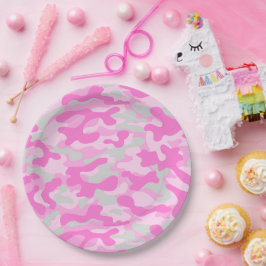 Prato De Papel Camuflagem Rosa
