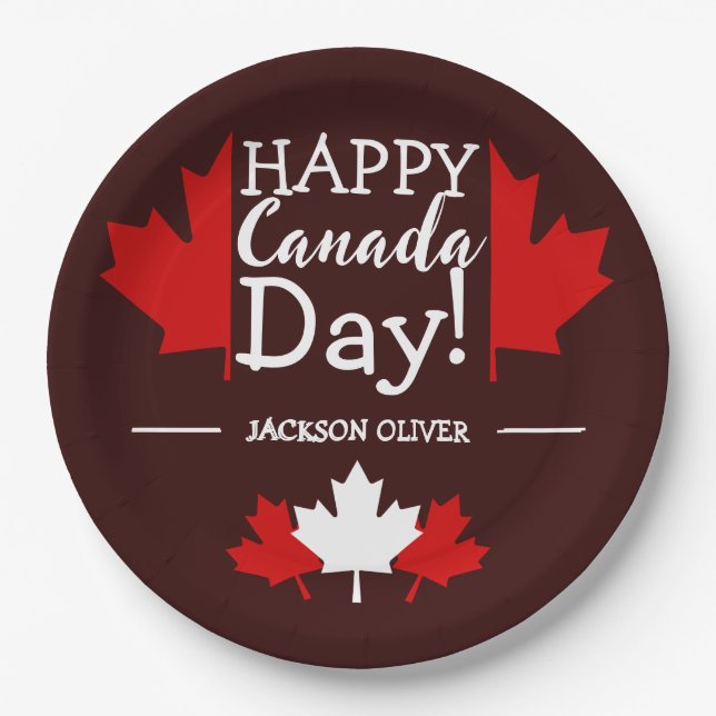 Prato De Papel Canada Maple Leaf, Happy canada day, 1rua de julho (Frente)
