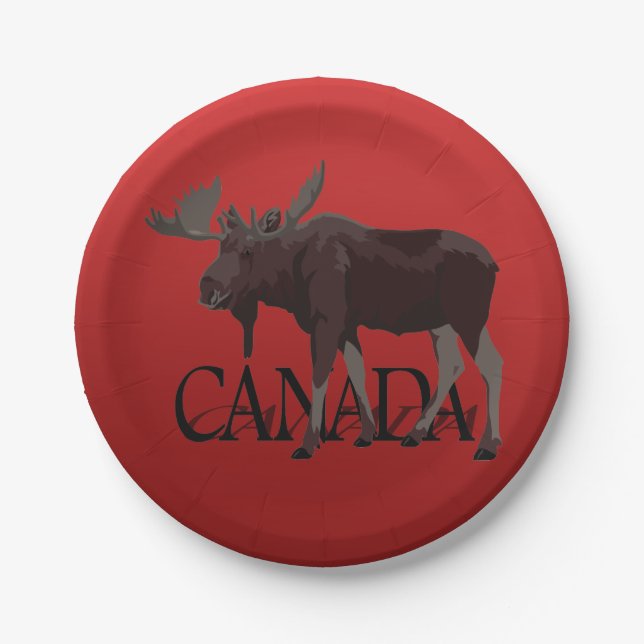 Prato De Papel Canadá: Moose Placas para o Dia do Canadá (Frente)