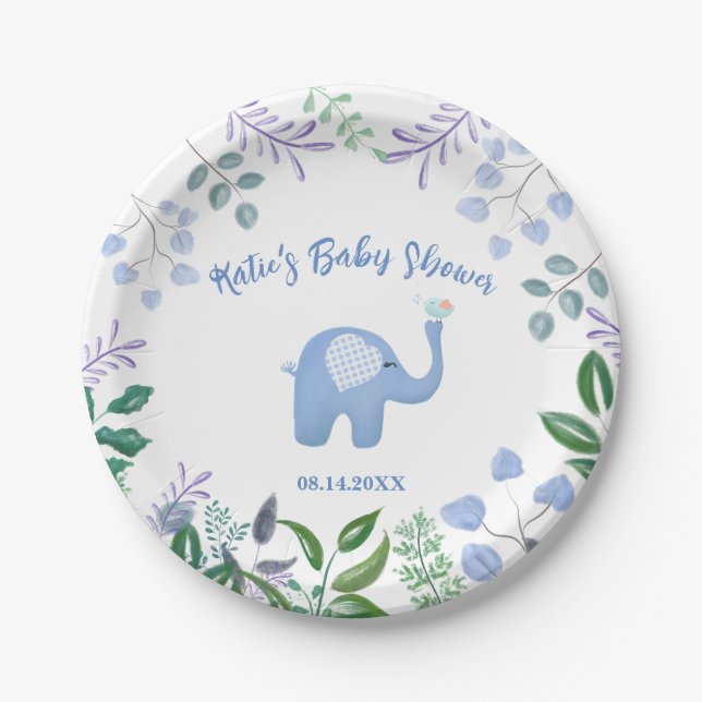 Prato De Papel  Canção do Elefante Bebê Pássaro Chá de Bebê  (Frente)
