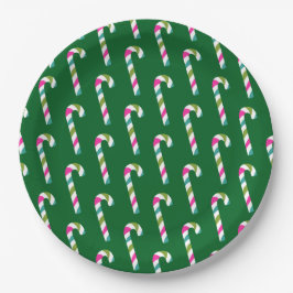 Prato De Papel Candy Cane Green de Natal