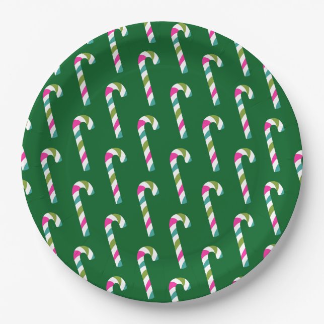 Prato De Papel Candy Cane Green de Natal (Frente)
