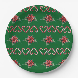 Prato De Papel Candy Cane Heart and Holly Pattern – Festive Chris