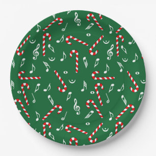 Prato De Papel Candy Cane Music Notes