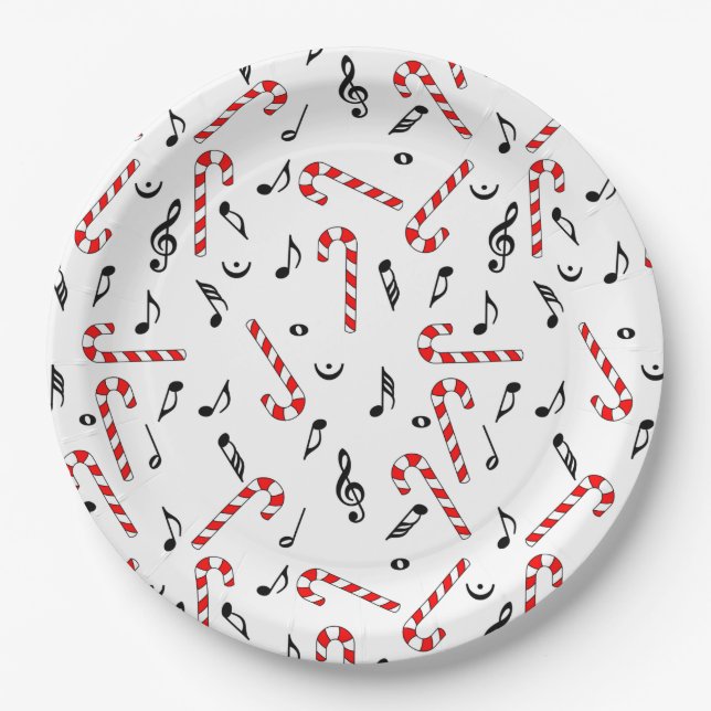 Prato De Papel Candy Cane Music Notes (Frente)