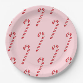 Prato De Papel Candy cane red white stripes on pink watercolor 