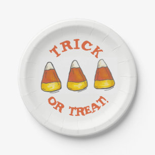Prato De Papel Candy Corn Halloween Trick ou Treine Party Candies