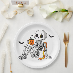 Prato De Papel Caneca de Esqueleto de Halloween Aconchegante com 