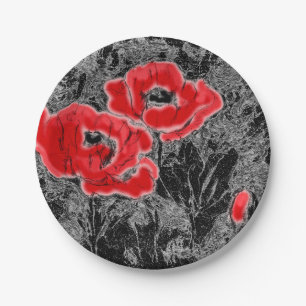 Prato De Papel Caneta desenhada mão desenhada estaca vermelha flo