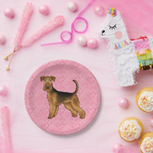 Prato De Papel Cão Airedale Terrier Amor Com Padrão de Coração Ro