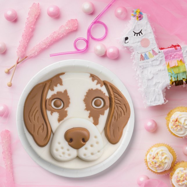 Prato De Papel Cão Brittany Spaniel Inspirado em 3D (Festa)